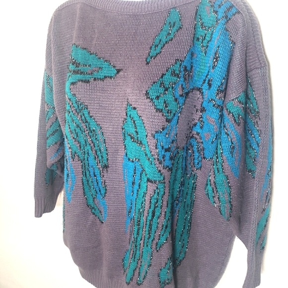Vintage Knit Grey, Blue Green Sweater Size - Picture 4 of 9